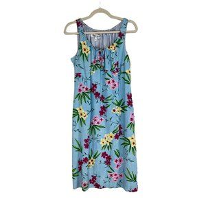 Donna Ricco New York Linen Floral Teal Shift Midi Dress Scoop Neck Size 12